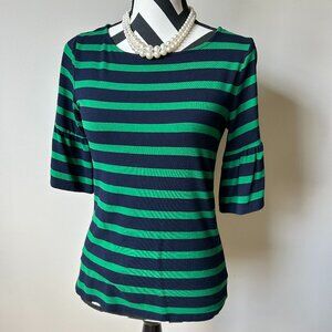 Navy and Green Stripe Bell Sleeve Top